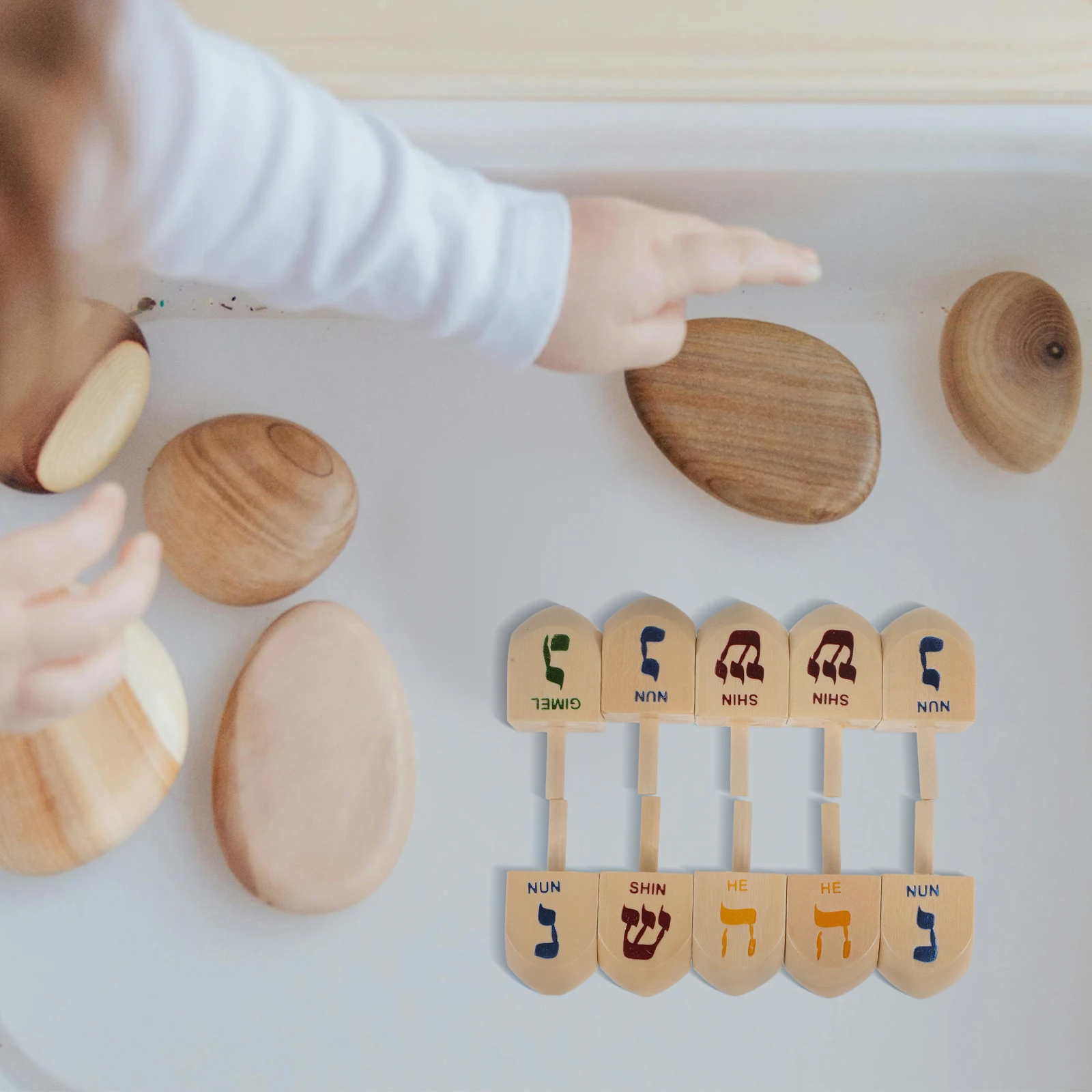 10 Pcs Wooden Spinning Dreidel Mini Hanukkah Party Supplies Decorations Travel Hobby Collectibles Wooden Crafts