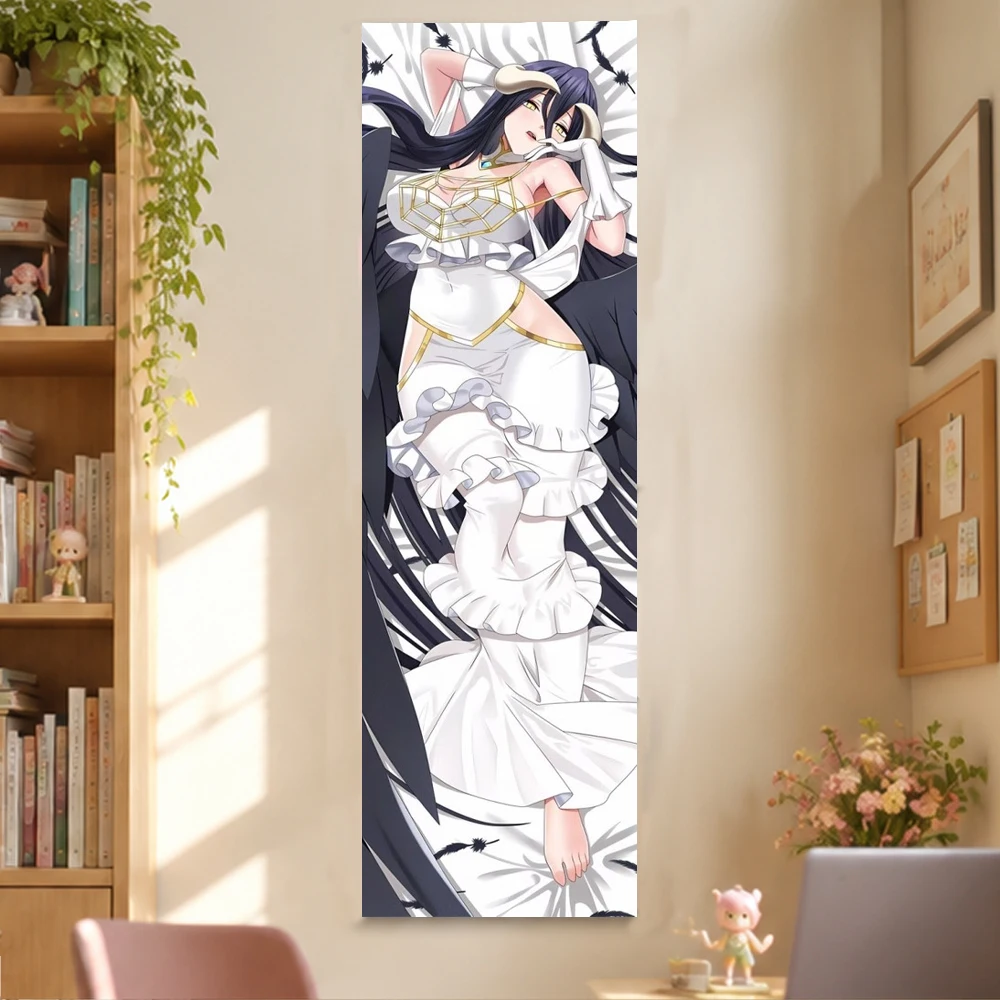 A-Albedo Overlord Tapestry Wall Hanging Vertical Anime Demon Girl Black Wings White Dress Horns Bedroom Dorm Home Decor Fans