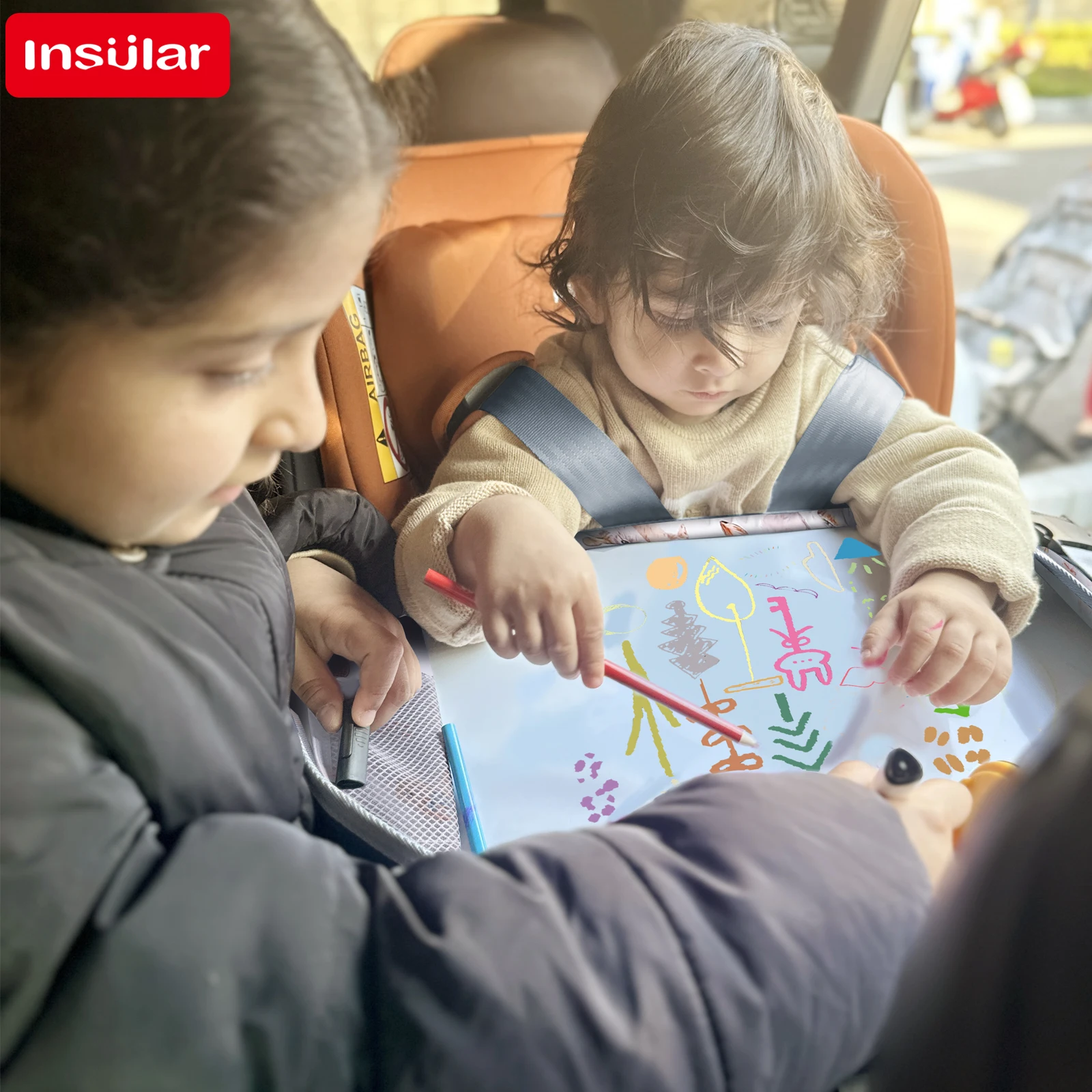 INSULAR Foldable Kids Travel Tray Wipeable Whiteboard Drawing Desk for CarSeat Portable Children Painting Board Travel Must Have
