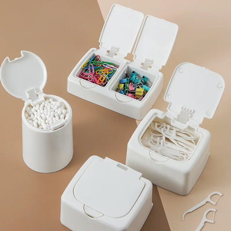 INS Simple Desktop Mini Plastic Storage Box Cotton Swab Box With Cover Dust-proof Bullet Window Stationery Storage Organizer