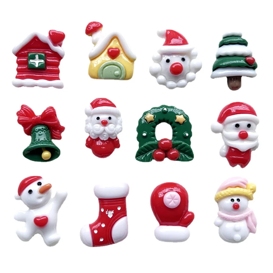 New Christmas tree  leaves snowman bell Christmas tie example flat back diy holiday party jewelry decoration scrapbook 10pcs/lot