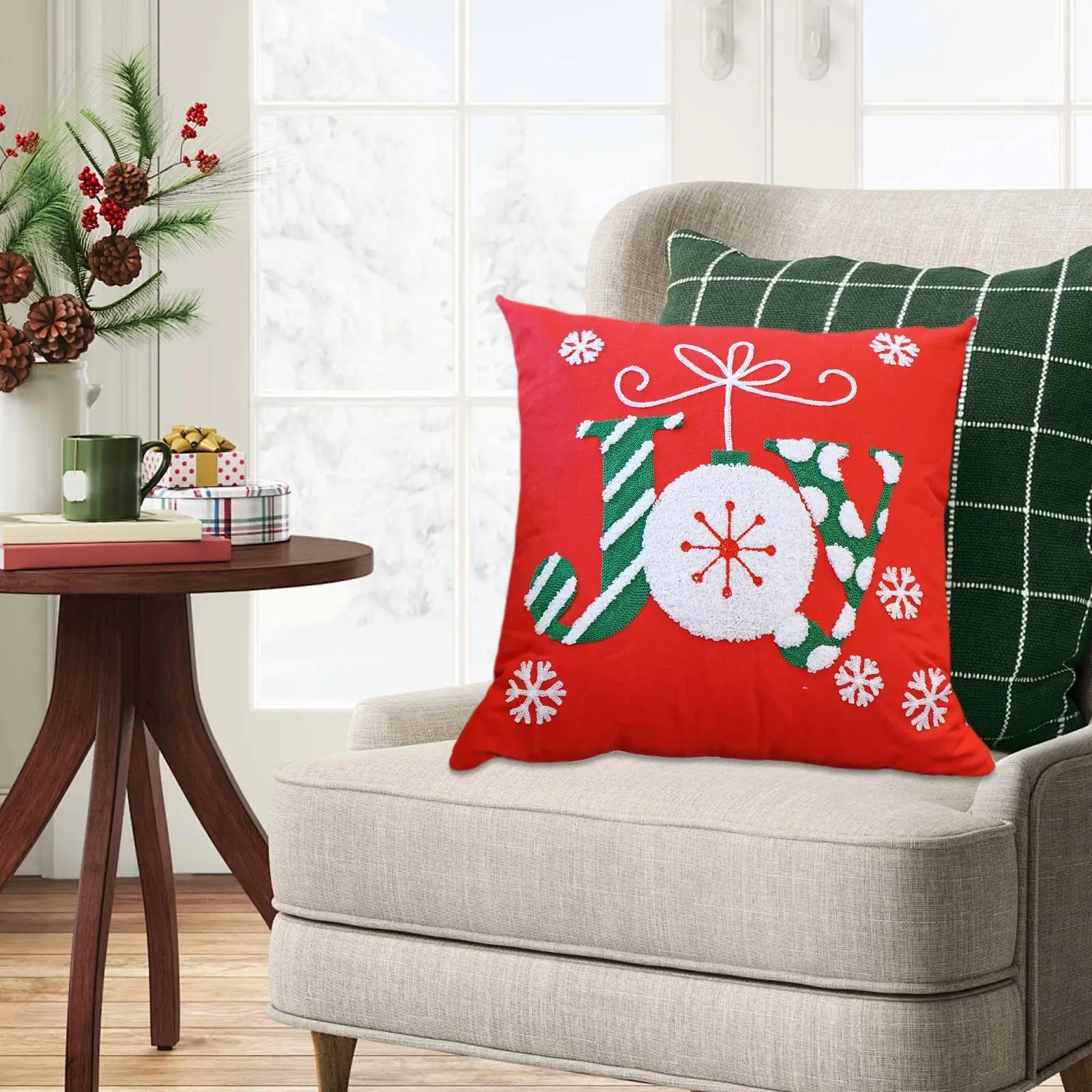 Christmas Throw Pillow Covers 18x18 In Embroidered Snowflake Decor Christmas Pillow Case For New Year Reading Sitting Sleeping