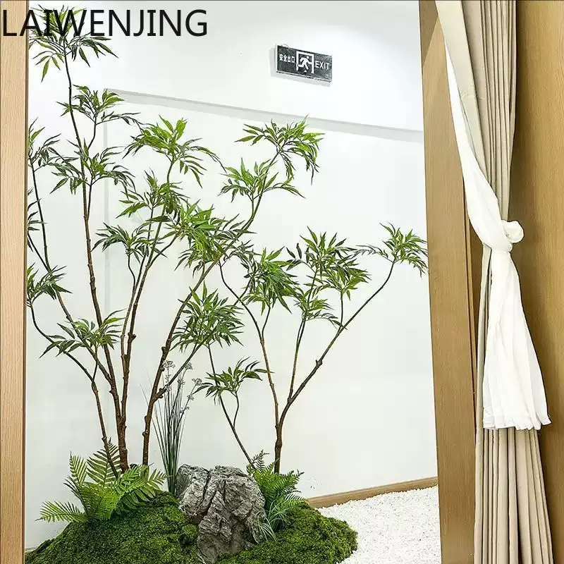 HLZ High-End Artificial Green Plant Zen Window Display Potted Plant Indoor Decoration Landscaping Floor Simple Bionic Plant
