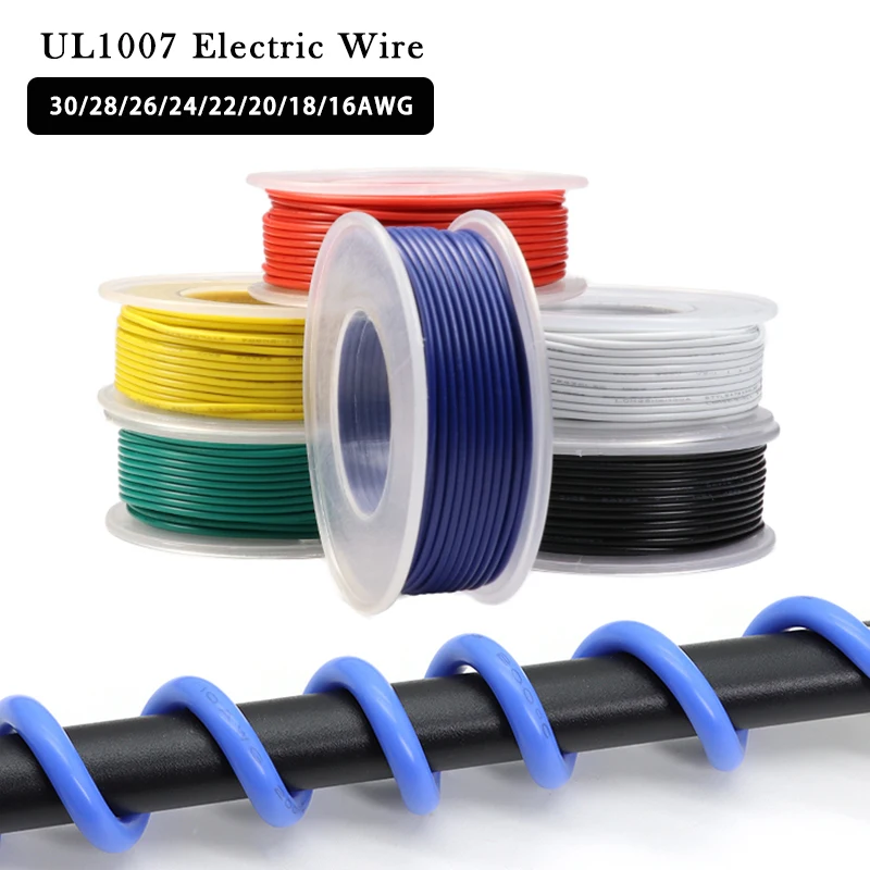 

UL1007 Electric Wire 30/28/26/24/22/20/18/16AWG In Roll Lighting 300V DIY LED Lamp Line PVC Insulated Tinned Copper Cable Coil