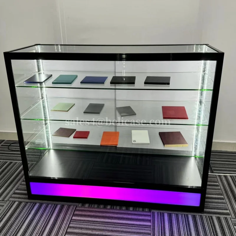 

customized.Colorful Light Glass Display Cabinet with Adjustable Shelves Lockable Floor Display Cases Smoke Shop Showcases