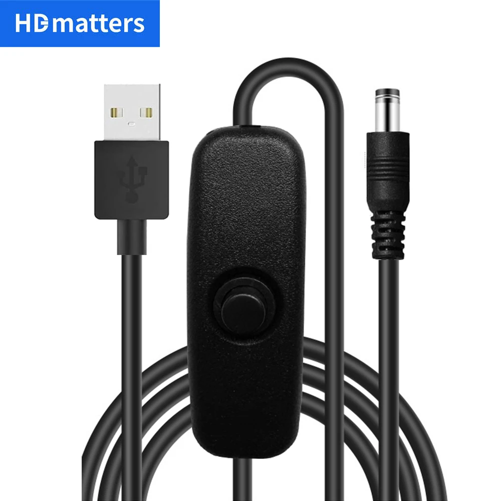 USB to DC 5.5X2.1mm Power Cord with on/off switch USB to 5.5X2.1mm DC Power Cable Lead USB DC charger Cable Lead 5.5X2.1mm