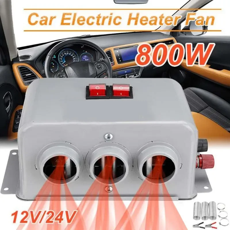 

12V/24V Compact Car Heater 3 Hole 600W‑800W Winter Fast Heating Warmer Frost Removing Low Noise,1PCS