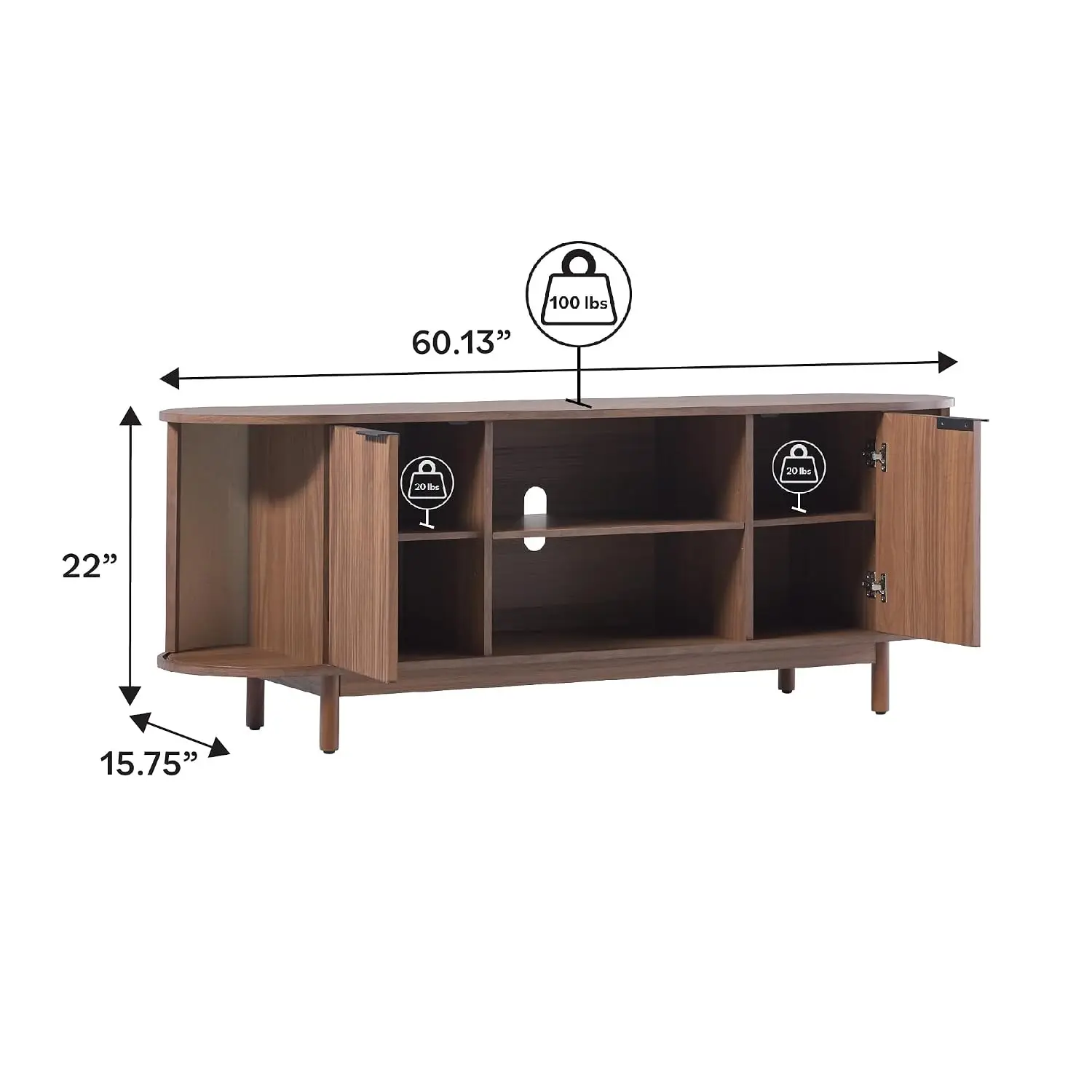 Curved Reeded TV Stand Sliding Doors 65&60 Inch Mocha, Customized