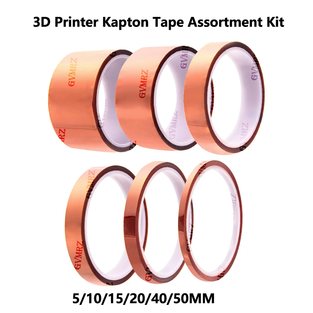 5/10/15/20/40/50MM 3D Printer Kapton Tape Assortment Kit 40MM High-Temperature Resistant Polyimide Tape for Electronics 5mm 10mm