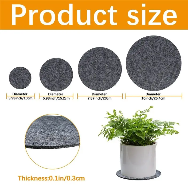 AEE8-24PCS Absorbent Waterproof Plant Coasters Mat,4/6/ 8/10 Inch Reversible Round Fabric Plant Coasters And Plant Saucers