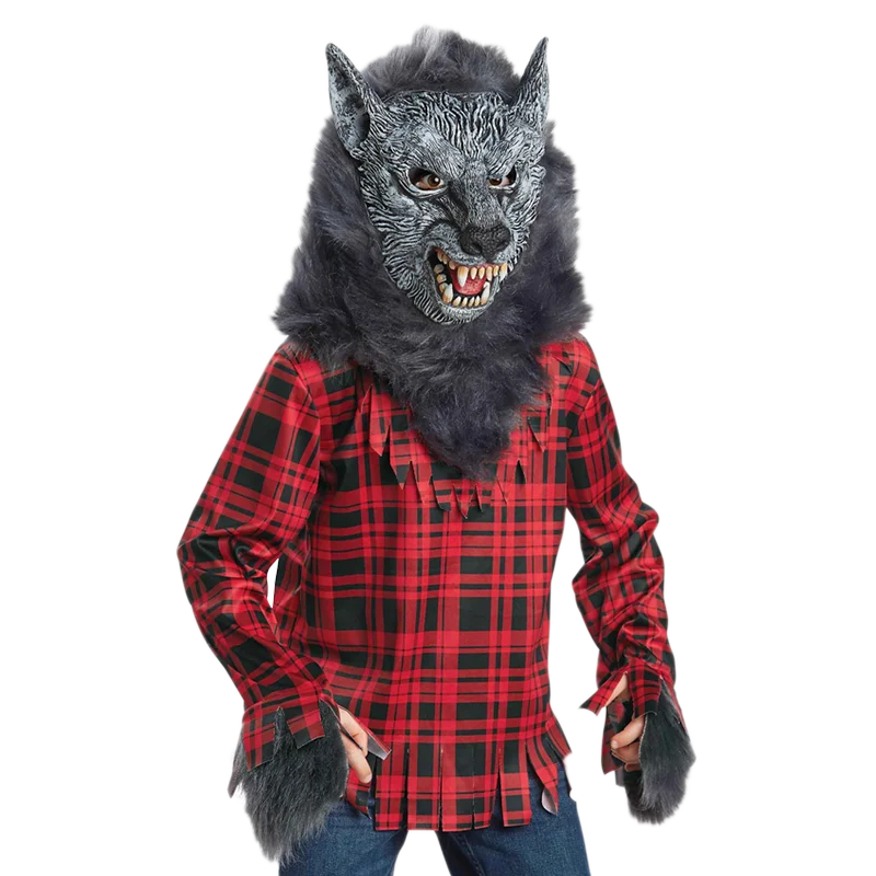 Kait Nova Roupa Infantil de loween Conjunto de Cosplay de Lobo Xadrez para Meninos Traje Tradicional Chinês Fibra de Polié...