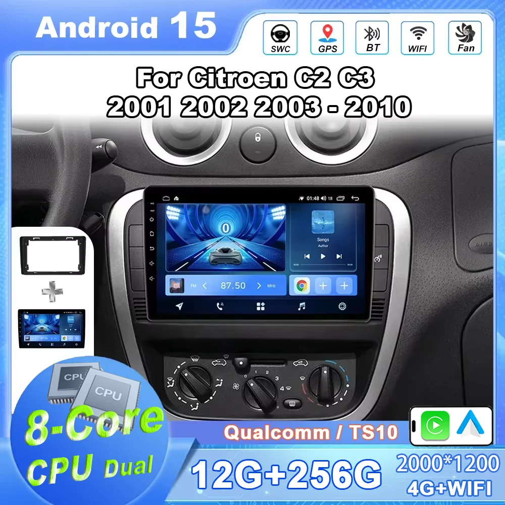 Car Android 15 Carplay Android Auto For Citroen C2 C3 2001 2002 2003 - 2010 Auto Radio Stereo Multimedia Video Player Qualcomm