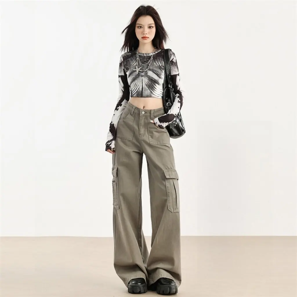 

Женские утягивающие широкие джинсы с высокой талией на флисовой подкладке, ретро-американский стиль, осенне-зимний комбинезон для девочек