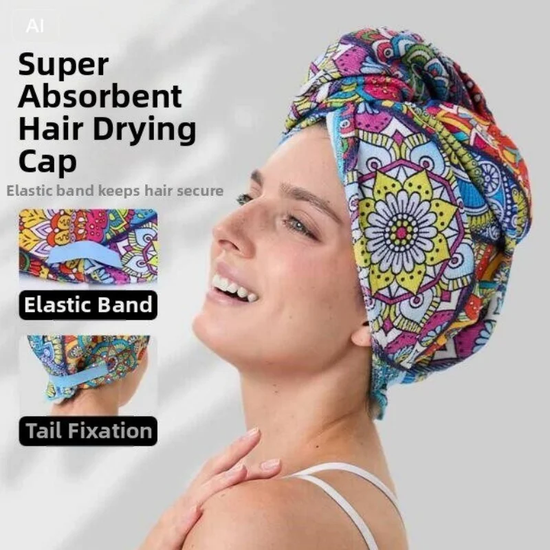 

Elastic Band Hair Towels Soft Microfiber Quick Dry Head Wrap after Shower Ethnic Turban Plopping Curly Anti Frizz Absorbent