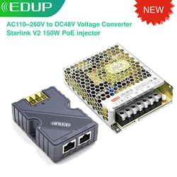 EDUP 150W Starlink GigE PoE Injector Indoor Source AC 110/260V to DC48V Converter Ideal for StarLink Dish V2 Kit to Router or PC