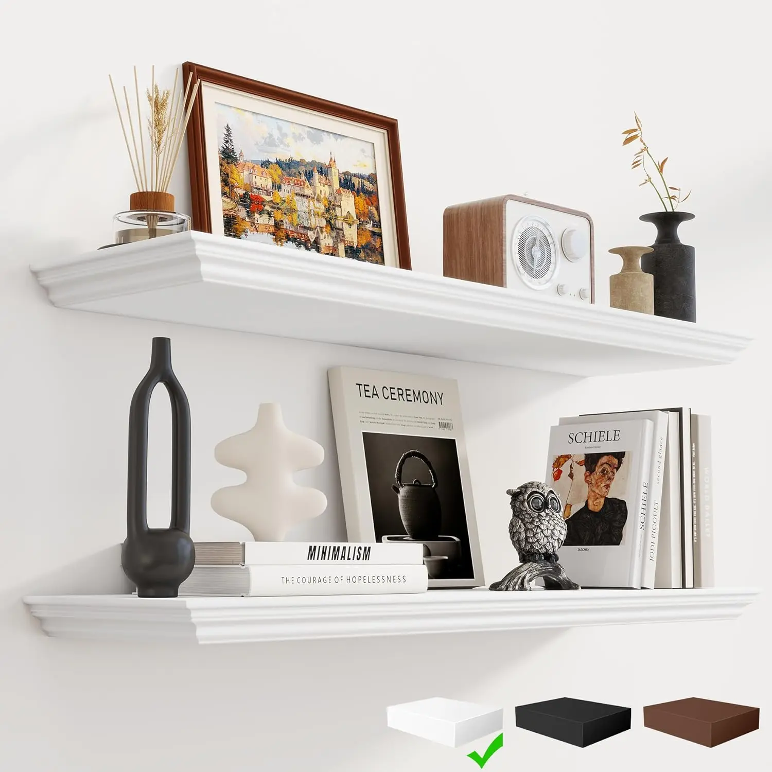 

Classic Crown Molding Floating Shelves 36x9.3 Inch, White 2-Pack, Wall Mounted, Rustic Wood Decor for Kitchen, Bathroom, Office