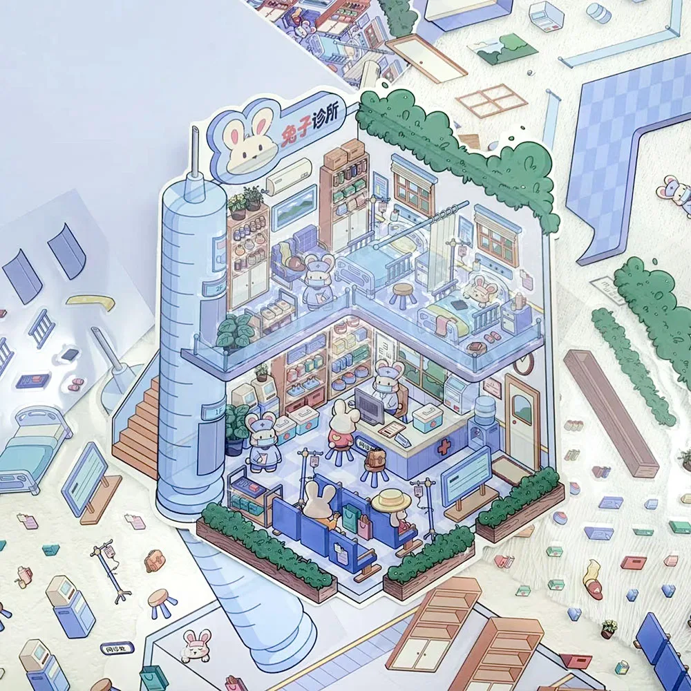 

3 шт., миниатюрная сцена с кроликом большого размера, 3D наклейки для ландшафтного дизайна, сделай сам, штабелирование и наклеивание сцены, наклейки для домашних животных