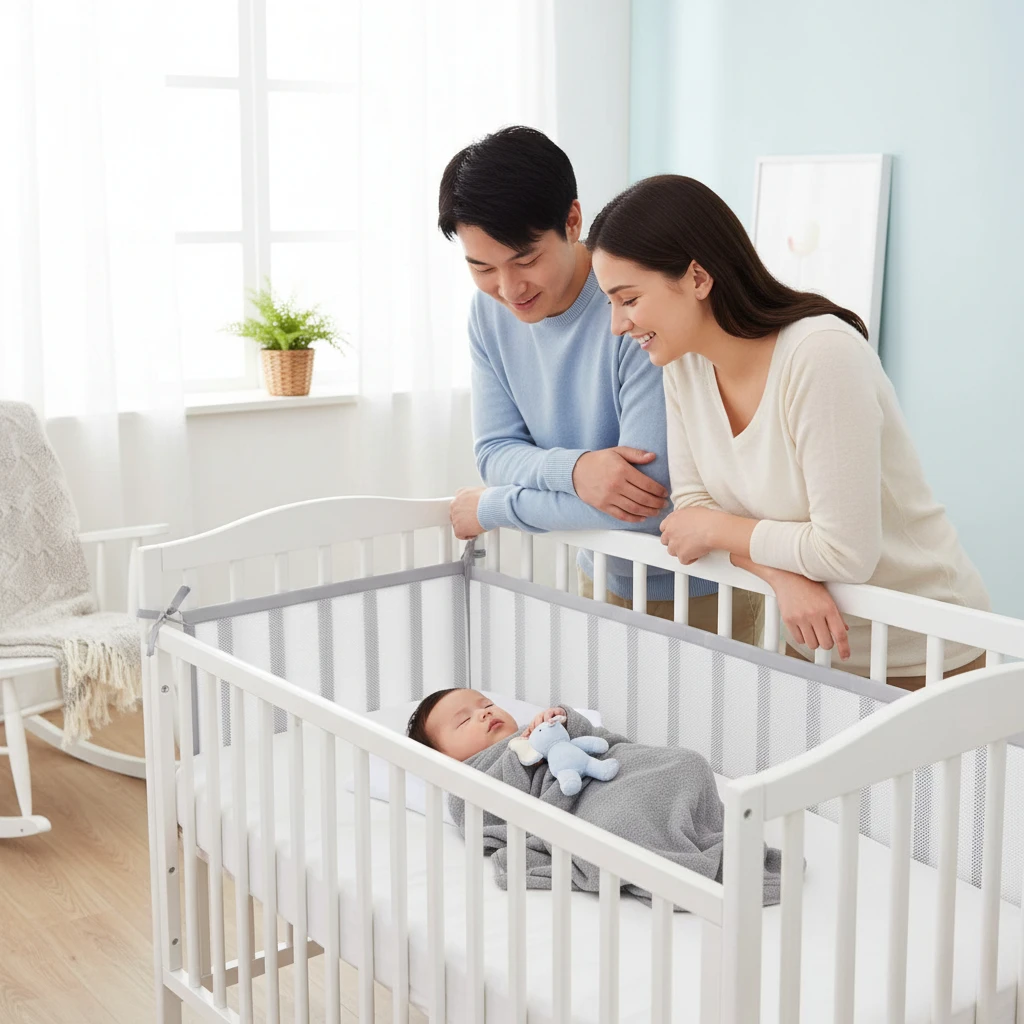 กันชนสำหรับเตียงเด็กอ่อน รั้วกั้นเตียงเด็กอ่อน อุปกรณ์ตกแต่งห้องเด็ก ลายปมสำหรับเด็กแรกเกิด เตียงเด็กอ่อนสำหรับเด็กชายและเด็กหญิง