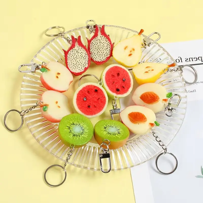 Creative Simulation Pear Peach Watermelon Pitaya Kiwifruit Keychain Cute Fruit Keychain Pendant Backpack Decoration Gifts