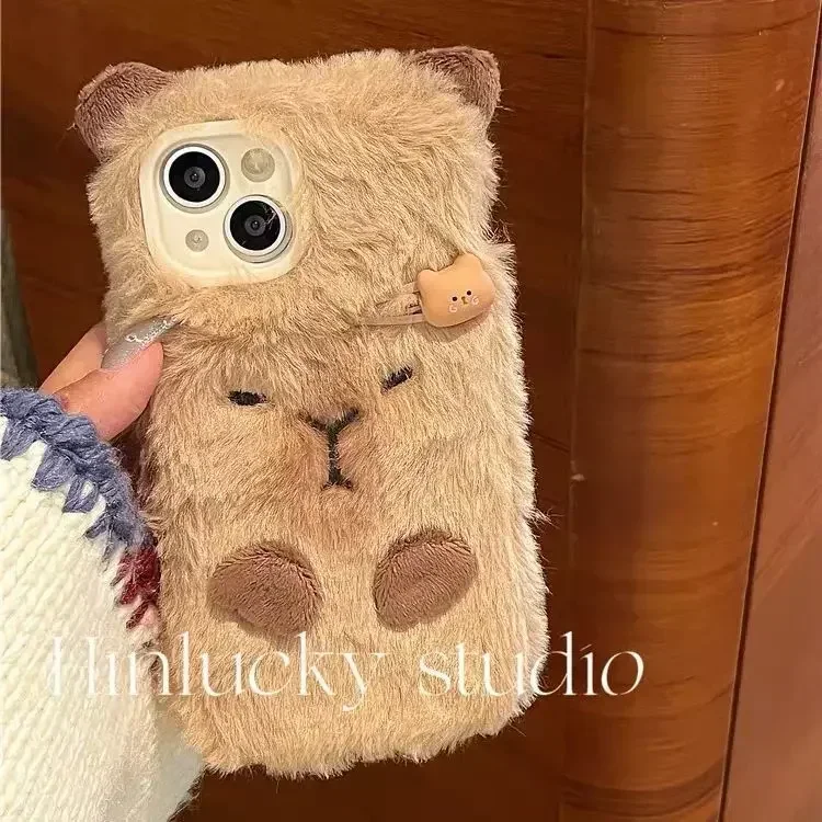 Cute Plush Mouse Apple Plush Mobile Phone Case for IPhone16 15 14 13 11 12 Pro Max Mini Plus 6s Soft X Winter 15 Autumn Funda