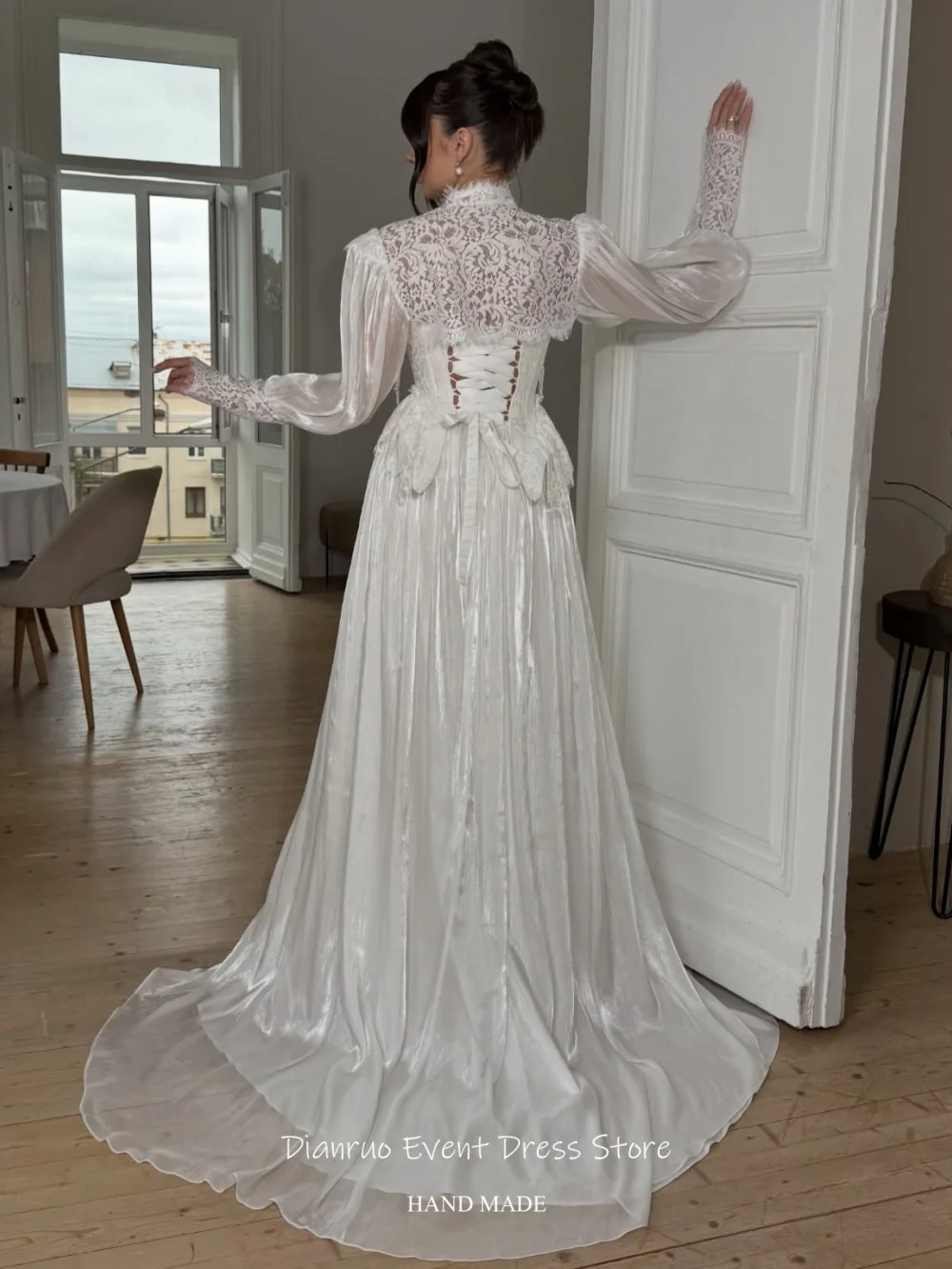 Dianruo Puff Sleeve Wedding Dresses Delicate Pearl Bead Fringe платье на выпускной Maxi Shimmer Dress Party Dresses Customized