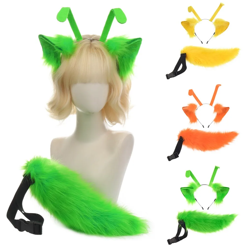 New Alien Kitten Ear Hair Hoop Headdress Tail Cosplay Hand Made Plush Animal Ear Animal Tail Suit Diffuse Party Role Play