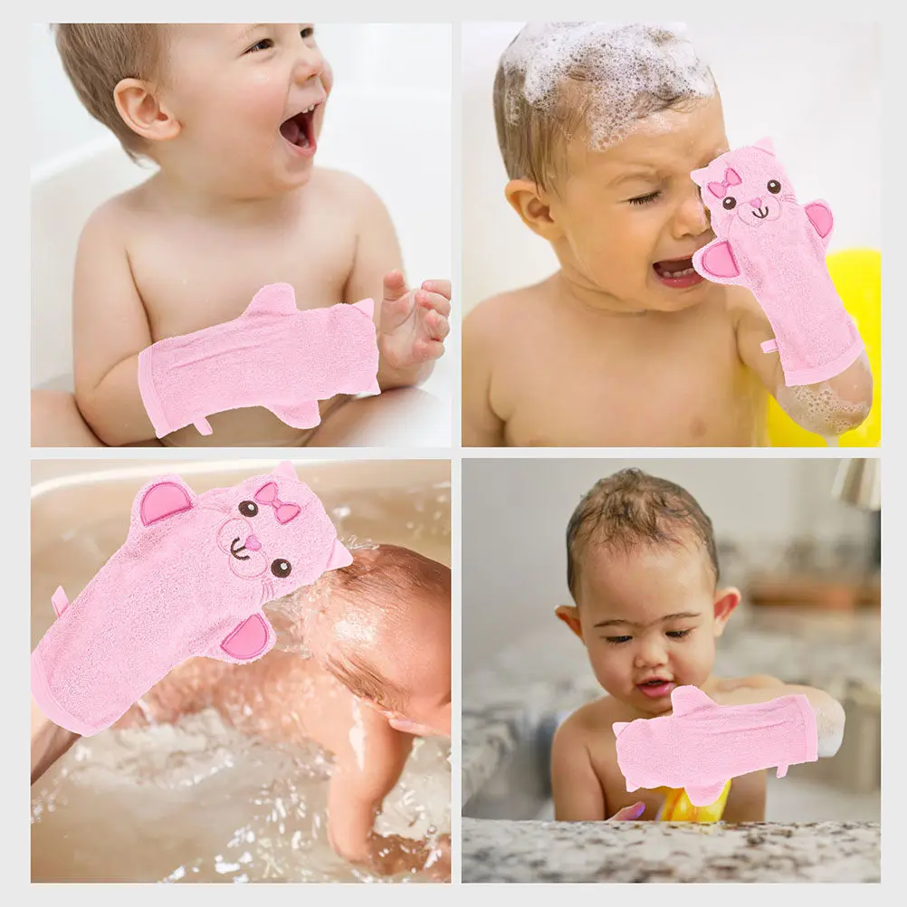 

2Pcs Cartoon Kids Bath Gloves Animal Shaped Exfoliating Shower Mitts for Back Scrubbing Face Neck Palm Portable Body Scrubber