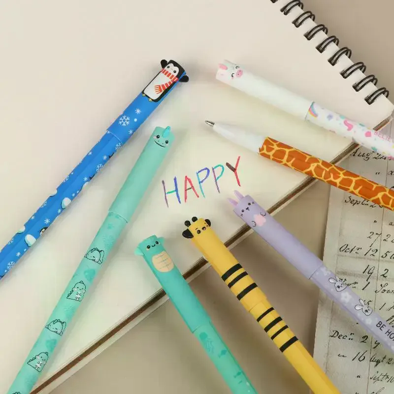 

7Pcs Pen Bee Rabbit Giraffe 0.5mm Colored Pen Core Neutral Pen Cartoon Animals Erasable Gel For Writing School Supplies