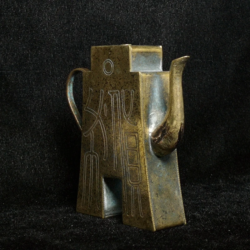 YIZHU CULTUER ART Size 3.5 Inch Old Chinese Bronze Carving Inkstone Ink Grinding use Drip Collection