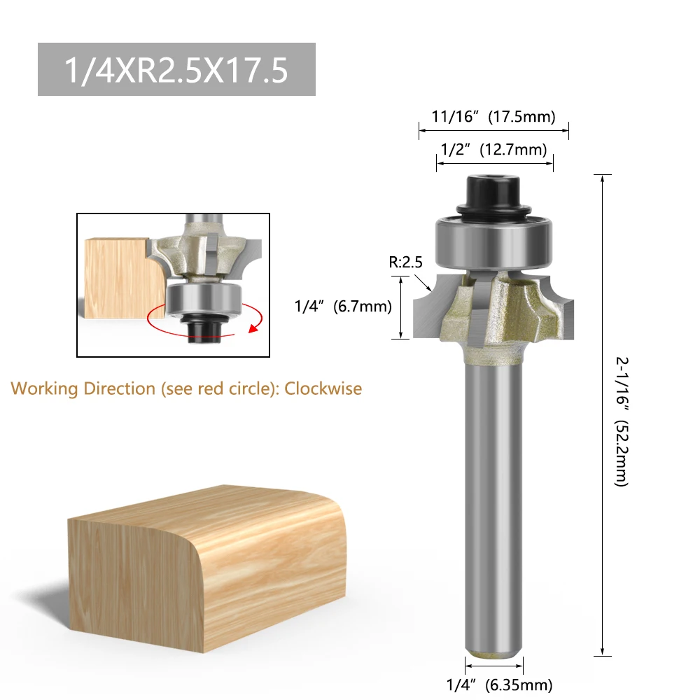 AURWOF 1 Stück 6mm 1/4 Zoll Schaft Z4 Eckenrundungsfräser R1 R2 R3 Klassischer Fräser Trimmfräser Holzbearbeitung H07051Z4 – Detail 10