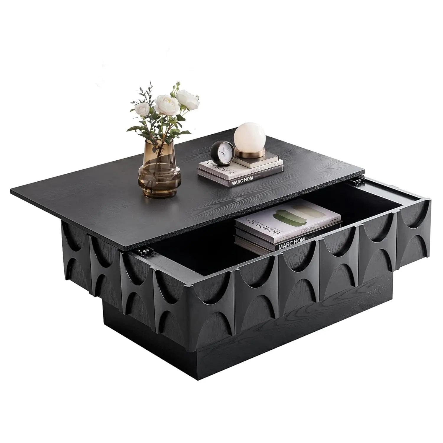 

Wood Veneer Coffee Table Storage Sliding Top 38.6" Mid Century Rectangle Center Table Living Room Office, Customized