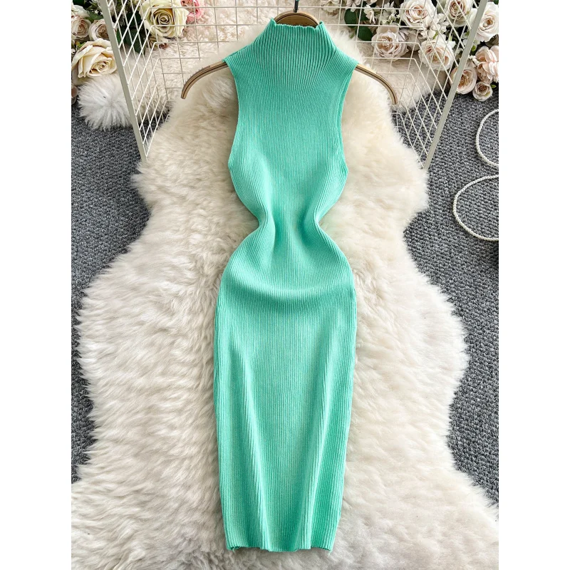 فستان نسائي صيفي ضيق بياقة مدورة محبوك من INS فستان قصير قصير بدون أكمام ملابس غير رسمية للحفلات ملابس خروج مثيرة للنوادي الليلية