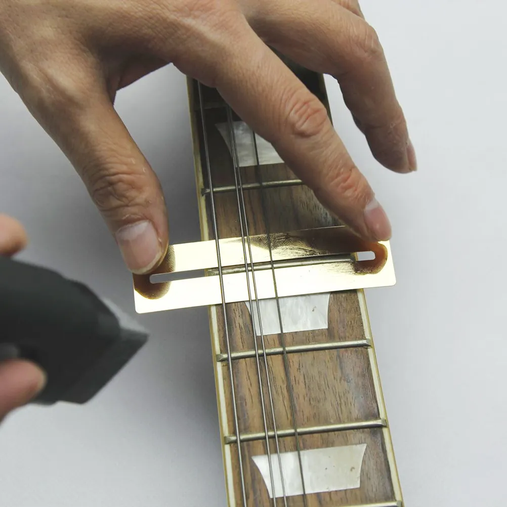 2Pcs Golden Stainless Steel Guitar Fretboard Protector 78x13mm 78x22mm 3Mm Slot Flexible Radius Compatible for Fret File Polish