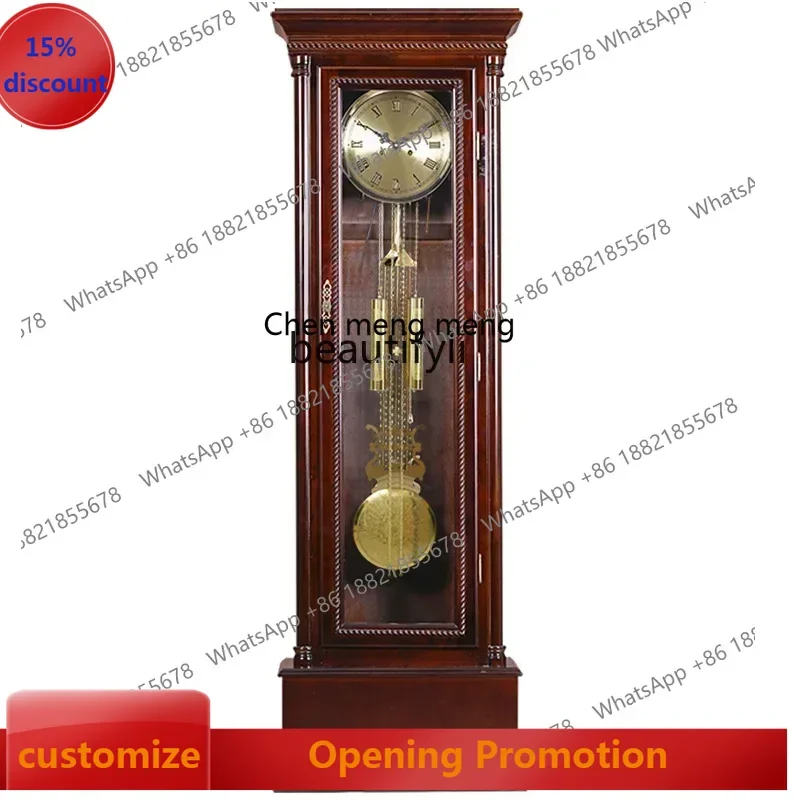 ss7486 Solid Wood Mechanical Floor Clock European-Style Living Room Clock Home Chinese Retro Vertical Time Reporting Large Swing