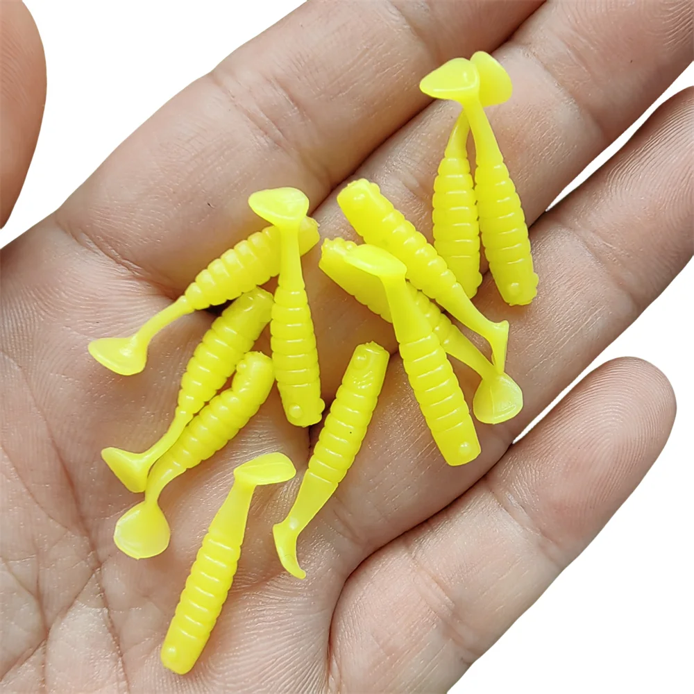 MUKUN 60 Stück Angelköder mit Paddelschwanz Weicher Köder Mini Kleiner Fischköder 2,5cm/0,2g Mehrfarbig – Detail 8