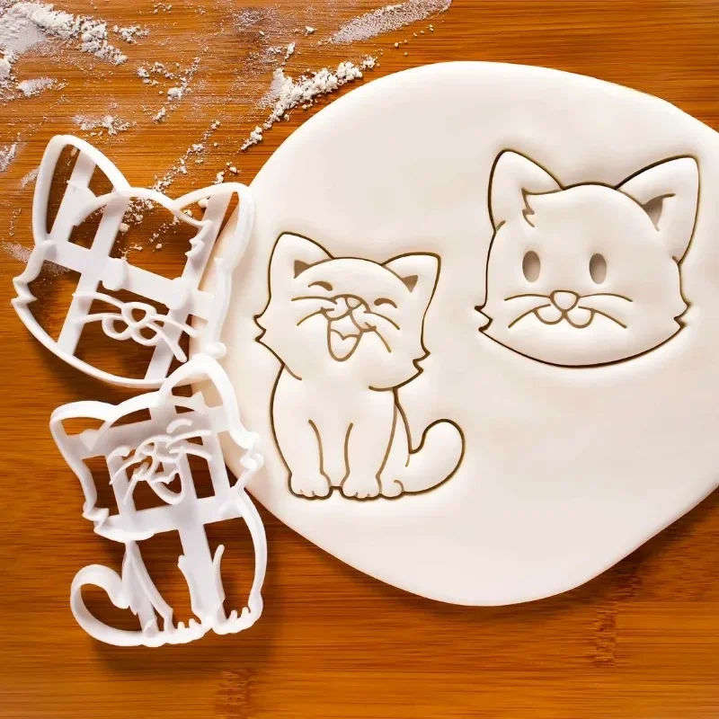 Cute Pet Cat Cookie Cutter and Fondant Embosser Cartoon Kitten Fondant Biscuit Baking Accessories and Tools Cakes Decorations