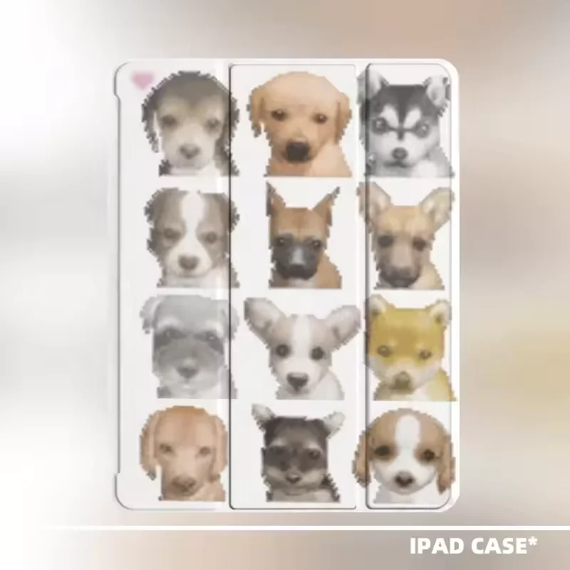 Korean Ins Cute Blurry Dog Face Design For iPad Case iPad 11 7 Pro 10 6 8 2025 Air 5 4 Mini Book-Style Tri-Fold Anti-Bend Cover