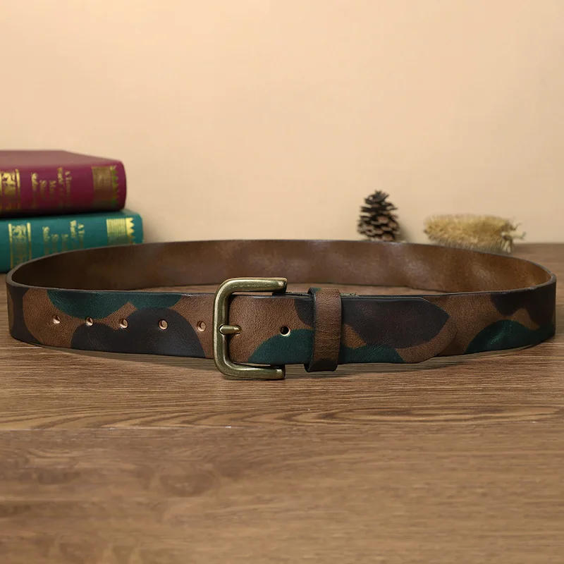 التمويه حزام جلد البقر النقي الذكور طالب الكورية نمط العصرية الشباب شخصية جلد طبيعي الرجعية النحاس مشبك حزام