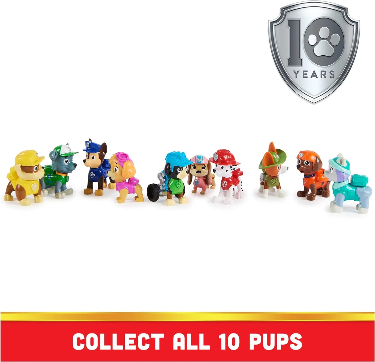 Original Paw Patrol 10th Anniversary All Paws On Deck Toy Figures Gift Pack with 10 Collectible Action Figures Kids Toys