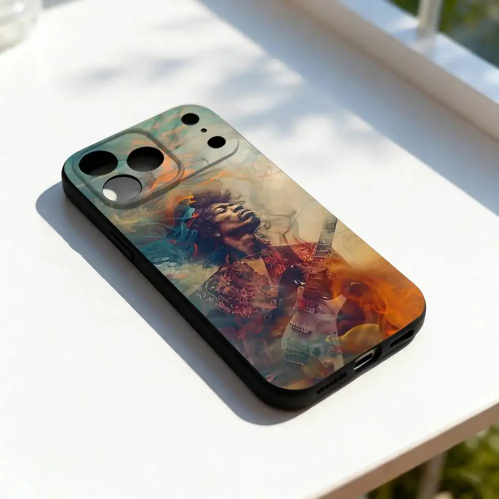 Guitarist J-Jimi H-Hendrix Phone Case For iPhone 11,12,13,14,15,16,17,Pro,Max,Plus,E,SE4,Air,Mini Black Soft Cover