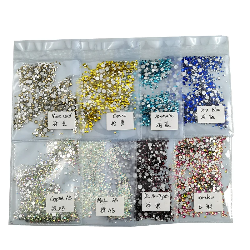 Nail Rhinestones Strass for 3D Decor, Non Hotfix Crystals Glass Glitters, Nail Art Manicure Designs, Mix Sizes SS3-SS20 1440pcs