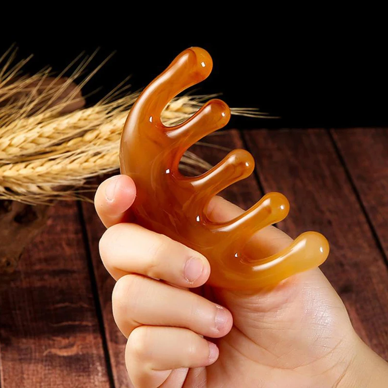 

Смола с большими зубами, акупунктурная точка, 5-зубчатая меридианная расческа для массажа крови, смоляная массажная расческа для головы с большими зубами, 5-палочная расческа в полукруглой форме