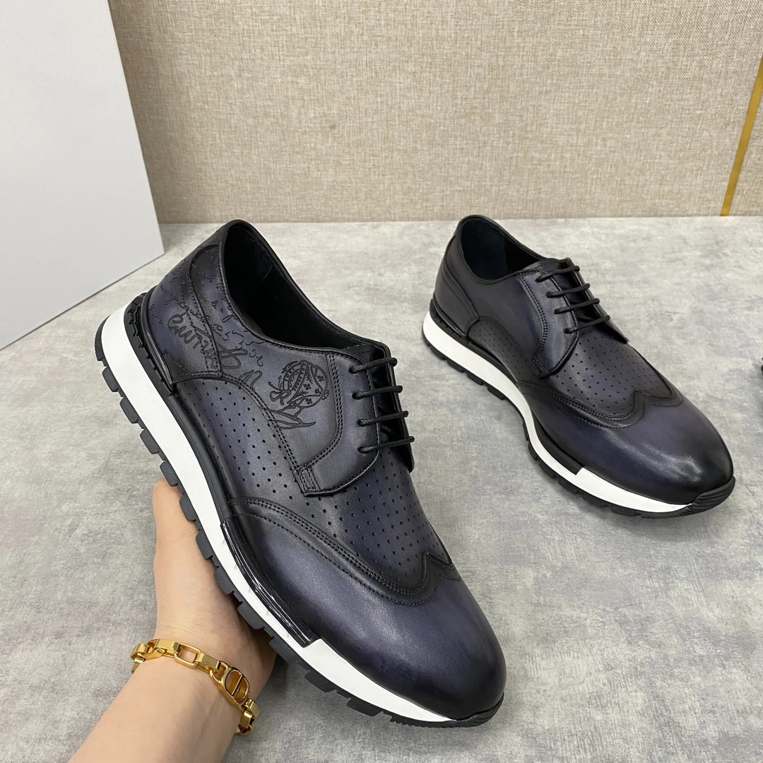 

Luxury Brand Men's Casual Leather Shoes Customized Carved Genuine Leather Comfortable and Breathable British Retro Sneakers