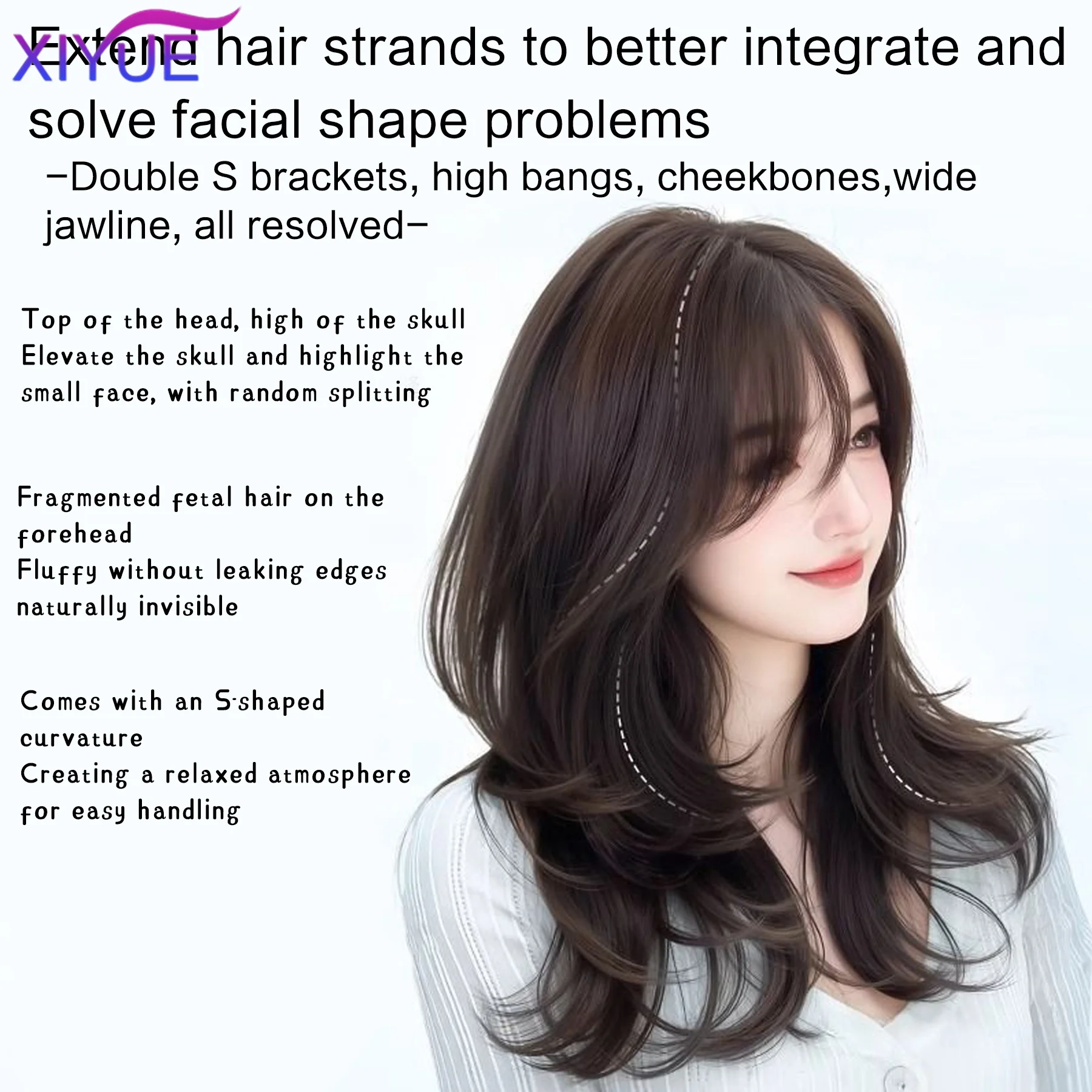 XIYUE Synthetic Wig Long Straight Layered Hair Clip in Hair Extensions Natural Fluffy Head Top Fake Hair Piece with Bang Clip