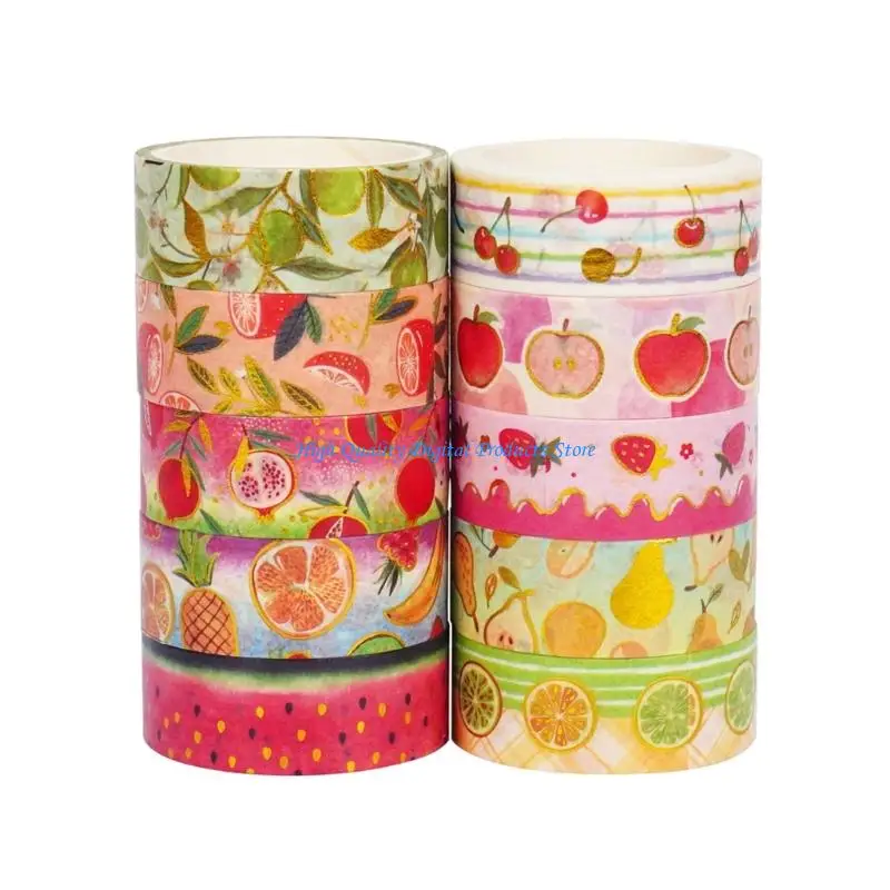 U2JE 10Rolls Aesthetic Tape Fruit Decorative Tape Journaling Tape 15mmX9.8ft Each