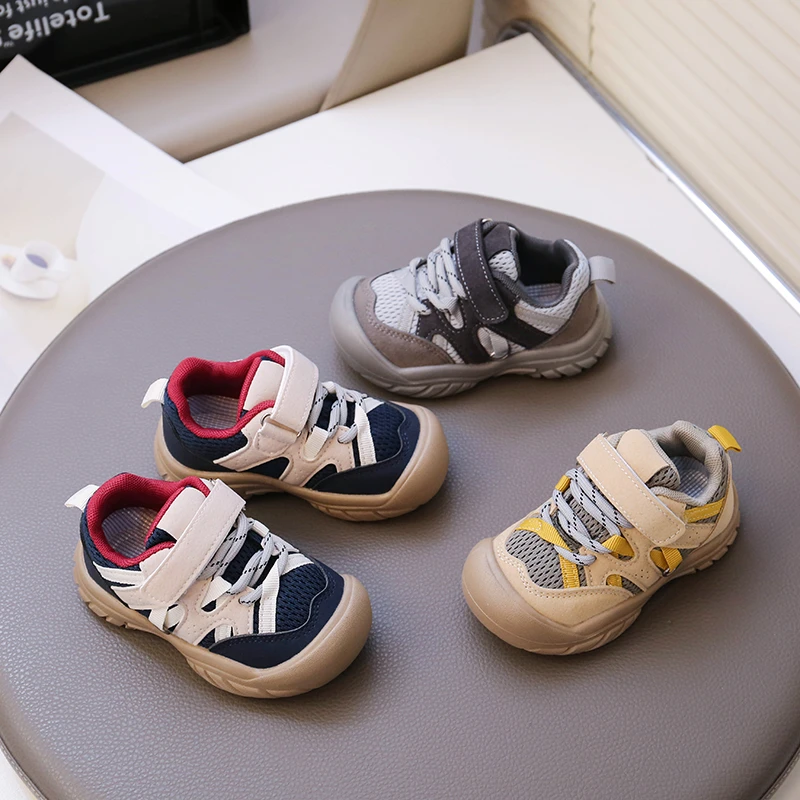 

2025 Spring Autumn New Kids Sneaker Toes Capped Mesh Breathable Children Casual Shoes Soft Bottom Students Sports Shoes Non-slip