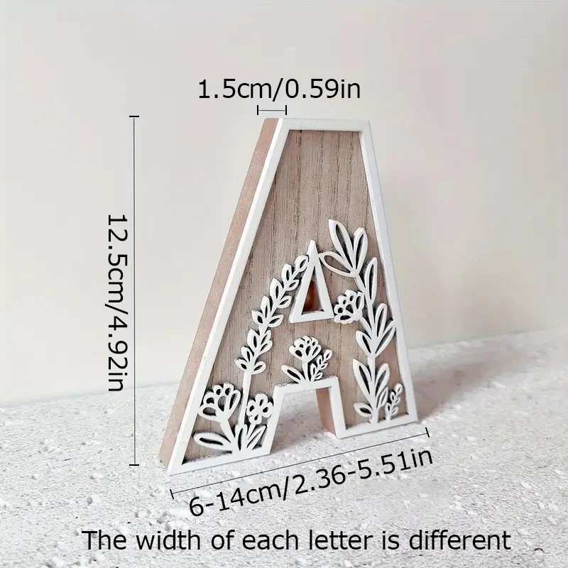 خشبية الأبجدية رسالة منحوتة أنماط الأزهار الحلي الجدار الشنق ديكور المنزل DIY حفل زفاف عرض الحرف اليدوية الزخرفية #6