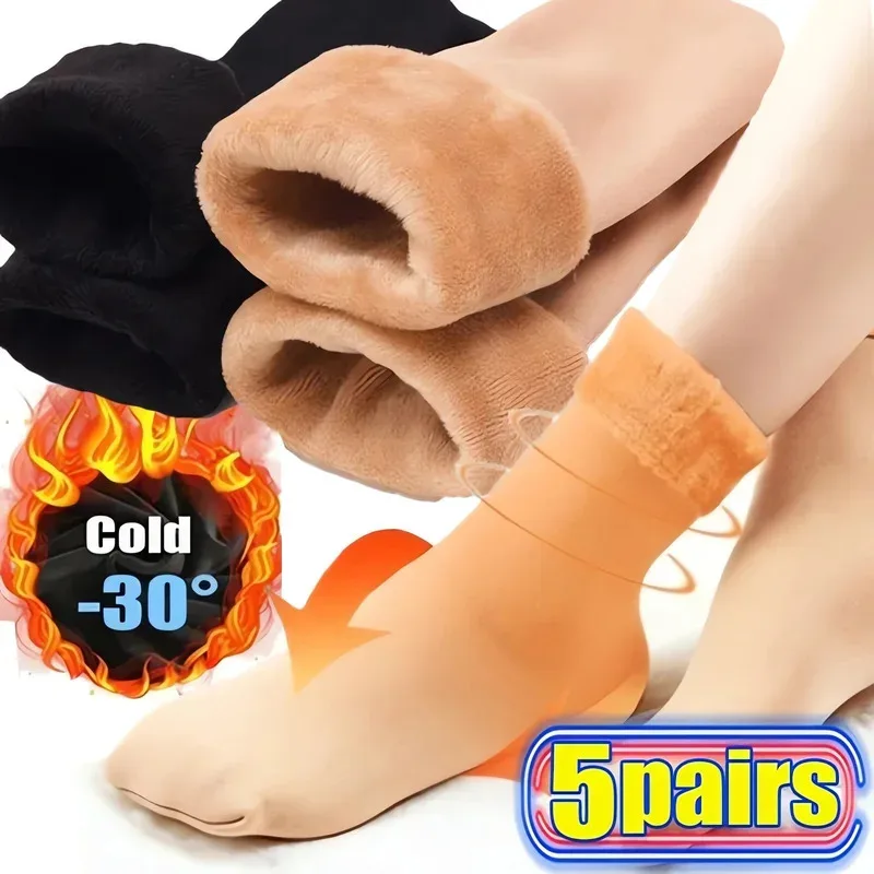 

Winter Warm Solid Women Socks Thicken Thermal Socks Wool Cashmere Black Skin Seamless Snow Sock Velvet Unisex Socks
