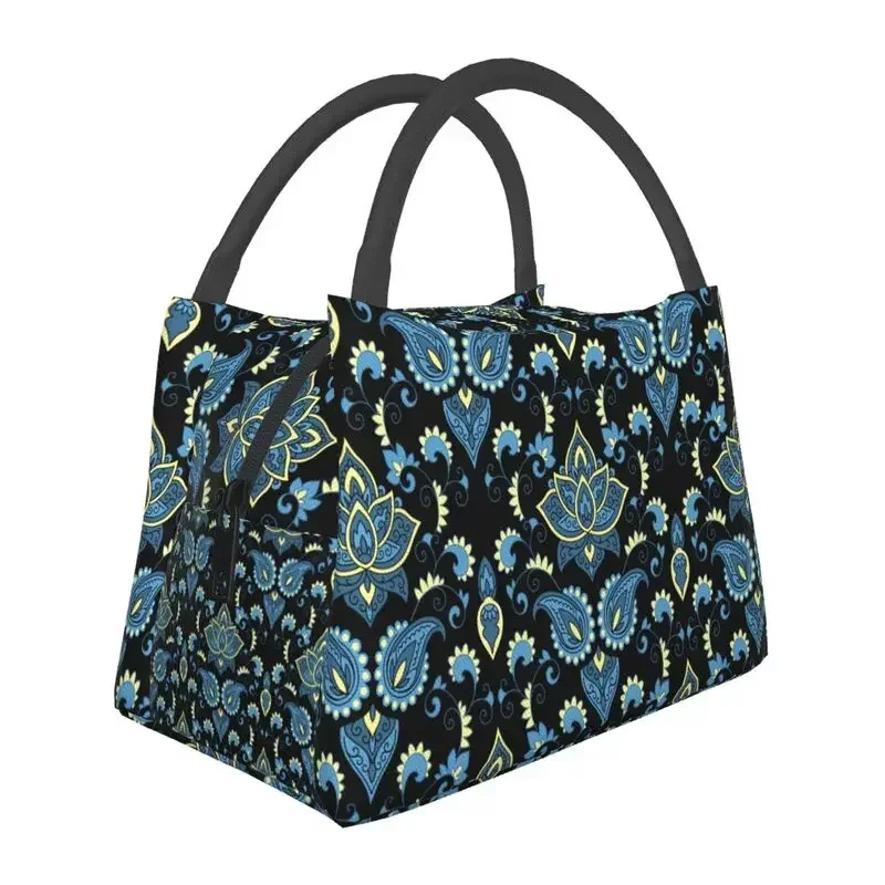 Traditional Asian Style Paisley Pattern Insulated Lunch Bags for Women Resuable Thermal Cooler Bento Box Outdoor Camping Travel