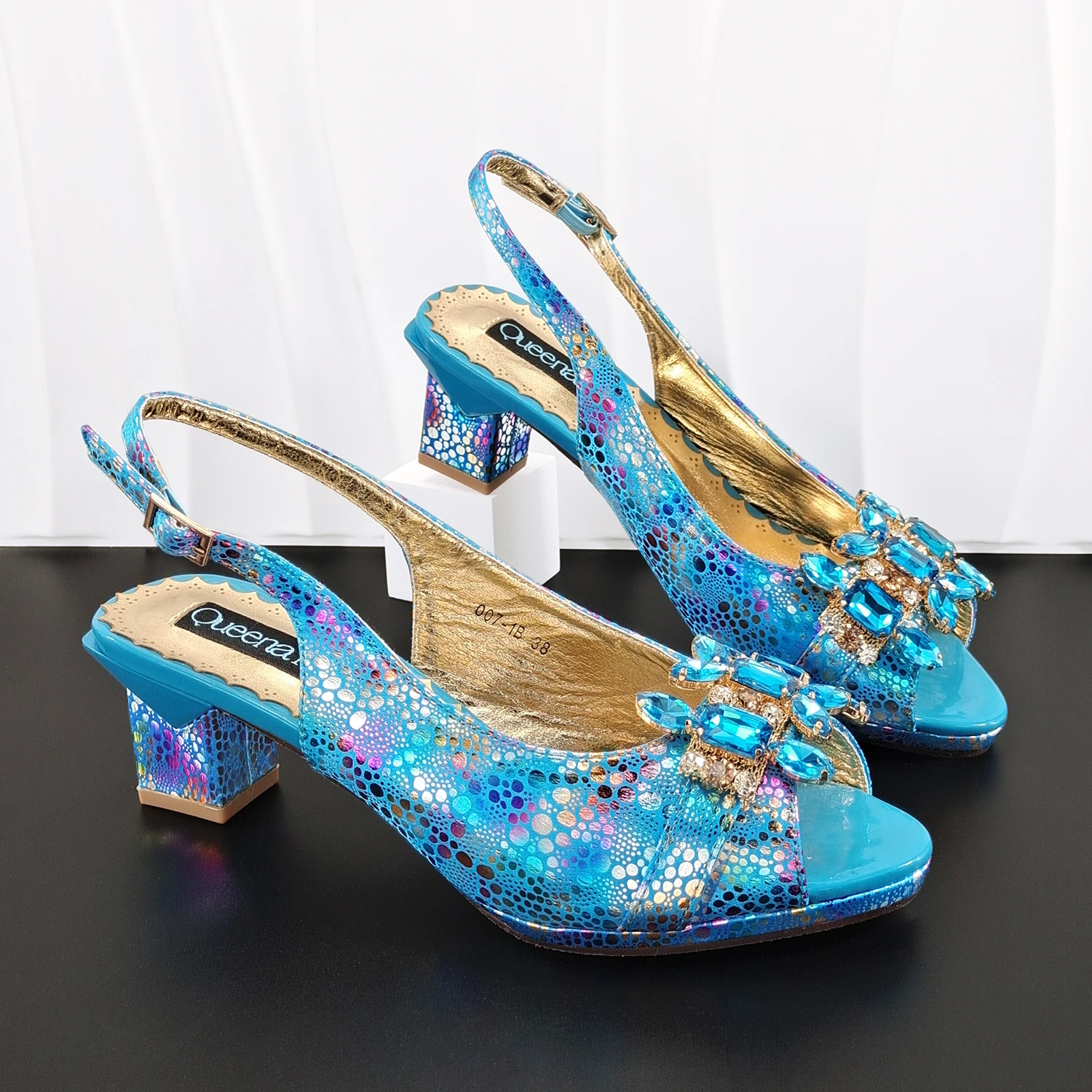 Mature Style Sky Blue Rhinestone Embellished Three-Dimensional Bag And Good Material Peep Toe Pumps and Elegant Clutch Bag Set
